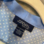 Jordan Pleated Front Bow Tie Neck Sleeveless Blue White Polka Dot Blouse Size L Photo 3