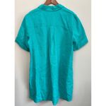 Chico's  Linen Shirt Dress Sz 3 /16 Turquoise Short Sleeve Collared Button Front Photo 5