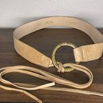 Elite Fresno California Vintage  Tan Leather Tassel Belt With Beaded Buckle Hoop Photo 0