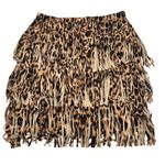 Chico's  BROWN/ tan ANIMAL LEOPARD PRINT FRINGE PULL ON SKIRT size 2 US large Photo 0