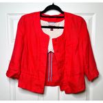 Target Merona Red Collarless Linen Cropped Balzer Jacket w/ 3/4 Sleeves Hook Closure XS Photo 14