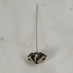 Antique Rhinestone Seed Pearl Hat Pin 4" Metallic Blue Golden Flower Lapel Stick Gold Photo 10