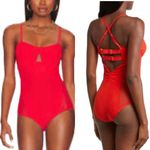 We Are HAH Under The Wire Mesh Bodysuit in Blood Orange Photo 2