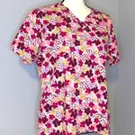 All Heart pink floral medical dental scrub top Photo 1