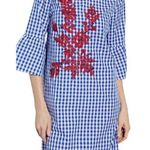 Chelsea & Theodore Gingham Blue White Floral Cotton Embroidered Dress Women's XL Photo 0