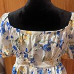 EXPRESS  Floral Square Neck Puff Sleeve‎ Peplum Top Blouse Blue Yellow Size Large Photo 11