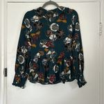 Anthropologie Anthro Everleigh Dark Green Blue Floral V Neck Ruffle Wrap Long Sleeve M Photo 1