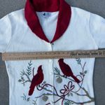 Vintage 90s JTWO Christmas Cardinals Winter Cardigan Sweater Red Collar LARGE Photo 7