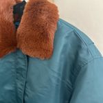 BLANK NYC Anthropologie Blank NYC Faux Fur Collar Bomber Jacket Teal Full Zip Small NWT Photo 5