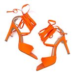 Schutz NEW  Bryce Leather Stiletto Sandals Neon Orange Lace-Up Sandals Size 7 Photo 11
