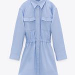 ZARA Mini Shirt Dress Button Down Front Patch Pockets Long Sleeves Blue XS NEW Photo 5