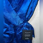 New Lulus Dream Royal Blue Satin Floral Jacquard Midi Wrap Dress Women’s Medium‎ Photo 3