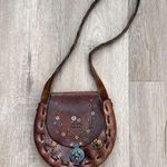 Vintage 70s Handmade Hand Tooled Cowhide Leather Crossbody Handbag Purse Flowers Brown Photo 1