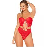 BodyRage Red Lace Bodysuit‎ Lingerie Rhinestone Straps Valentine's Day NEW 1X Photo 0