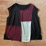 Vera Wang Simply Vera Colorblock Sleeveless Top Tunic 1X Burgundy Black Cream Bl Photo 0