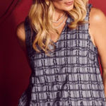 Buru Le V‎ Mod Top Blouse Button Up Back Denim Indigo Hearts Large Blue Photo 0