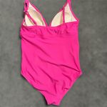 Isabel Maternity One Piece Swimsuit LARGE Pink Ruffle Plunge Padded Ruched Beach Photo 3