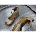 Toms  Cork Wedge Beige Cotton Straps Platform Sling Back Shoes Sandals 6.5 Photo 3