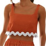 Pretty Garden Large Rust Orange Cropped Tank Blouse White Squiggly Hem. NWT! Photo 0