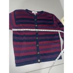Womens vtg 80s Burgundy Blue Purple Stripe Gold crest Buttons Cardigan Sweater M Size M Photo 4