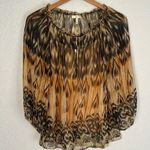 Joie  100% Silk Brown Orange Peasant Blouse Front Tie Boho Artsy Hippie Medium Photo 0