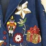 Christmas Sequin Patches Denim Blazer Size L Photo 5
