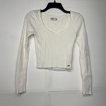 Hollister  Womens Sweater Top M White Ribbed Knit Long Sleeve Fitted Cropped Photo 0