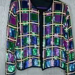 Vintage sequin / silk color block shiney blazer jacket unique era style shirt Blue Photo 12