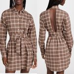 NWT MARISSA WEBB Brett Lightweight Flannel UBack Mini Dress Mesa Tan Plaid Small Brown Photo 1