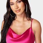 Bebe Hot Pink Satin Cowl Neck Slip Midi Dress. Size Small Photo 3