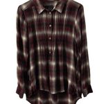 American Eagle  Brown & White Plaid Flannel Button Down Hi-Lo Top Small Photo 0