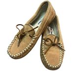 Minnetonka leather faux fur moccasin house slipper comfort size 7 women’s shoe Photo 0