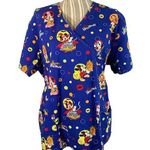 Disney Blue Mickey Mouse Halloween Wrap Tie Back Scrub Medical Top Women Sz XL Photo 0