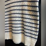 Staccato New  Navy and White Striped Short Sleeve Knitted Crochet Top Photo 9