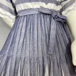 Vintage Albert Nipon Pleated Dress Striped Short Sleeves Tie Belt 1980s Nautical Blue Size undefined Photo 12