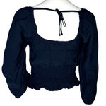 Madewell  Shirt Womens XXS NAVY Blue Twill Tie-Back Cutout Top Crop‎ Boho Peasant Photo 3