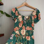 American Eagle  Floral Smocked Peasant Romper Green Midi Boho Cottagecore Small Photo 4