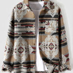 Free Planet  Aztec Boho Western Flannel Jacket Brown Sherpa Shacket cabincore Photo 0