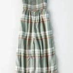 American Eagle  NWT Green Plaid Smocked Jumpsuit Photo 0
