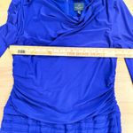 Adrianna Papell  Size 14 Cobalt Blue Long Sleeve Dress Cowl Neck Pleated Formal Photo 4