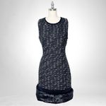 Calvin Klein Black Tweed Shift Dress with Fur Trim 8 Medium Photo 11