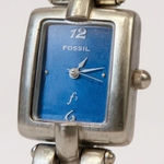 Fossil Womens Silver Tone Watch Blue Face Rectangle Tank ES-9098 Photo 0