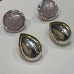 Monet Signed Lot Of 2  Earrings Pierced 1 Two Tone / 1 Purple & Silver Tone Photo 1