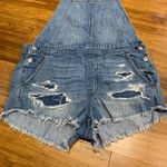 American Eagle American‎ Eagle Denim Overalls Shorts Womens Medium Distressed Frayed Shortalls Photo 2
