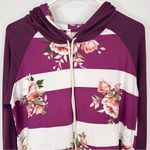 EMERALD Magenta Plum Purple Striped Floral Lightweight Hoodie Small Photo 1
