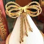 Vintage Gold Tone Rope Bow Tassel Brooch Photo 0