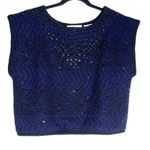 Vintage Knit Beaded Cropped Oversized Pullover Sweater Vest Sz Small Navy Black Photo 1