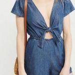 Abercrombie & Fitch Women's Medium Denim Romper Tie Front V Neck Photo 4