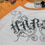 Harley Davidson Y2K Womens Raglan L Orange White Rose Tribal Tattoo Rhinestone Photo 2