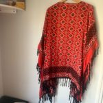 Free People Fringe Kimono One Size Open Front Boho Red/Black Beach Cover-Up Photo 3